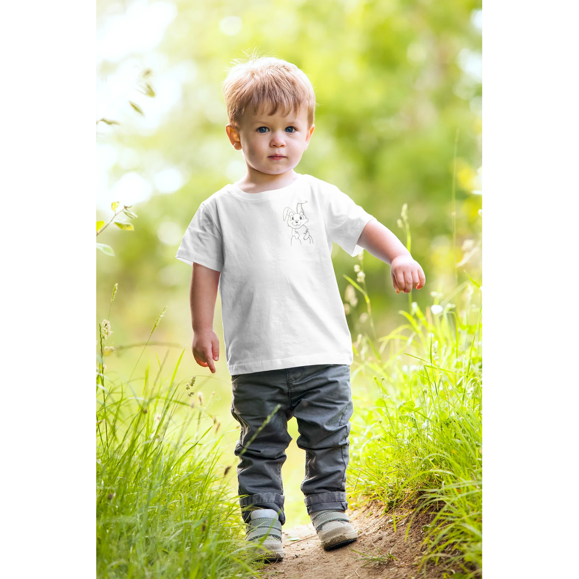 Neugieriger Hase Stickmuster auf Babykleidung