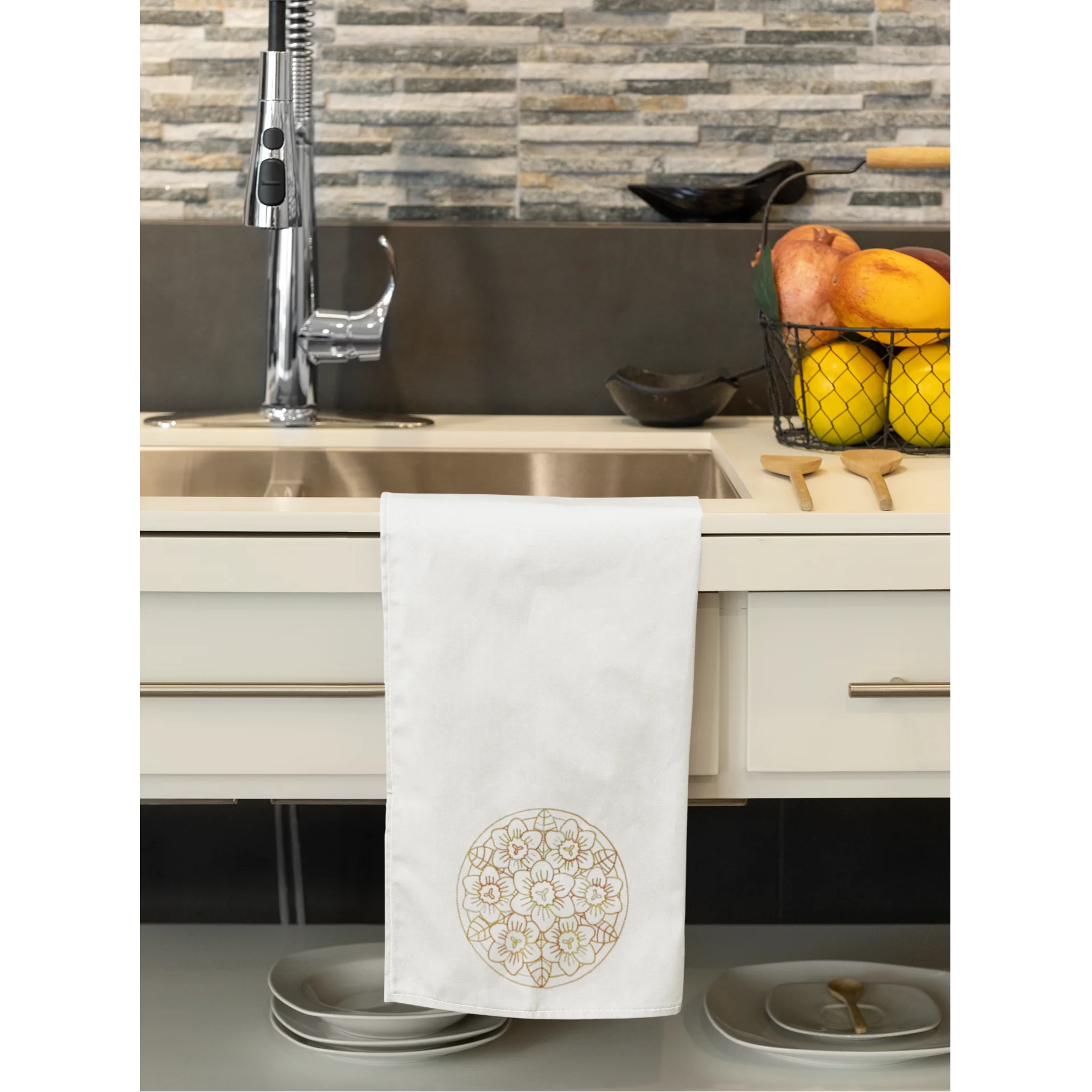 Blumenstrauß Stickmuster auf einem Handtuch