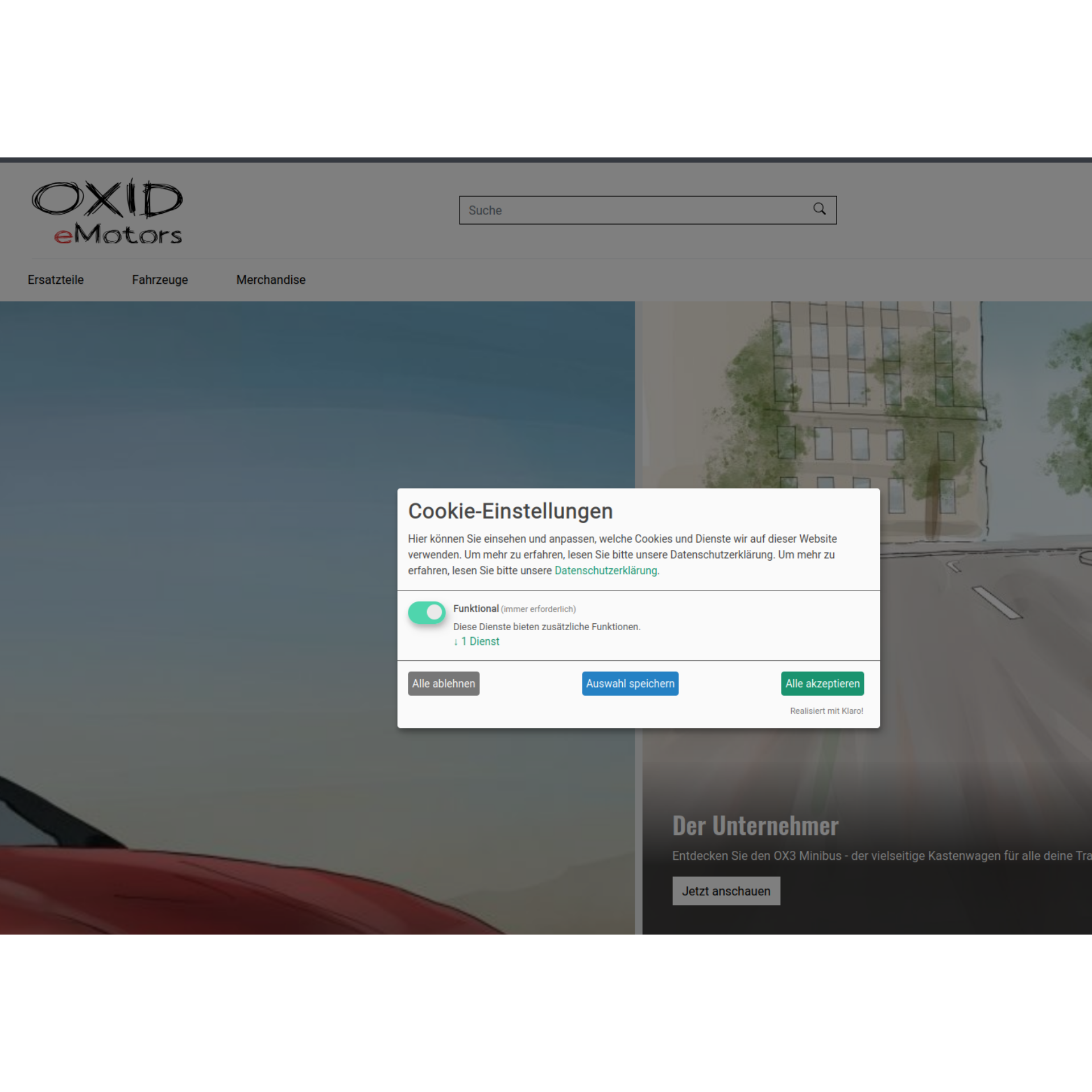 Klaro Cookie Consent Banner im OXID eShop Frontend