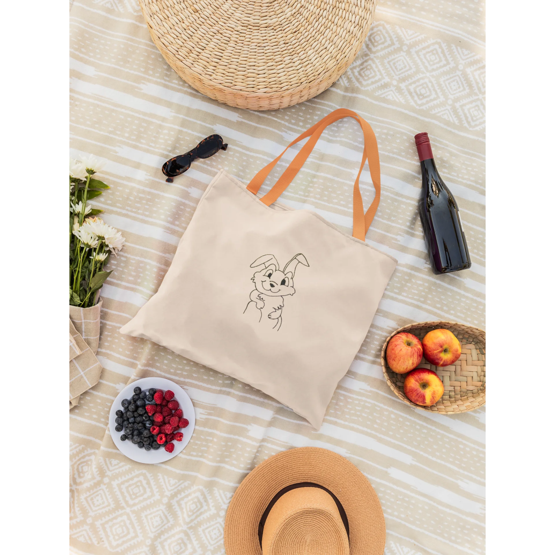 Neugieriger Hase Stickmuster auf Tragetasche